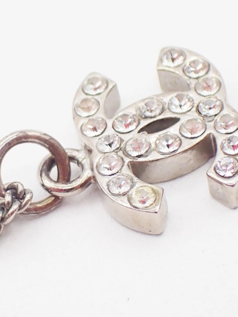 CHANEL CC Logo Rhinestone Chain Necklace Pendant B11V SHW Italy - Picture 4 of 9